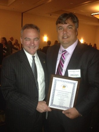 Christopher Stark, CEO, Cetrom, with Senator Tim Kaine